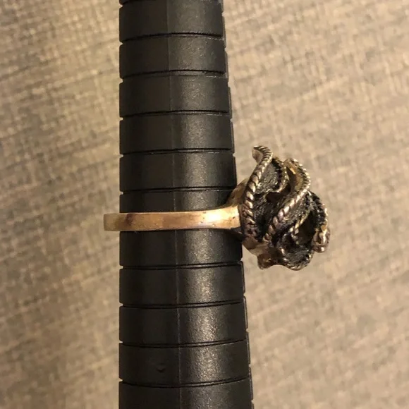 Vintage stamped sterling silver freeform oxidized leaf ribbon ring size 6.25 - Picture 8 of 12